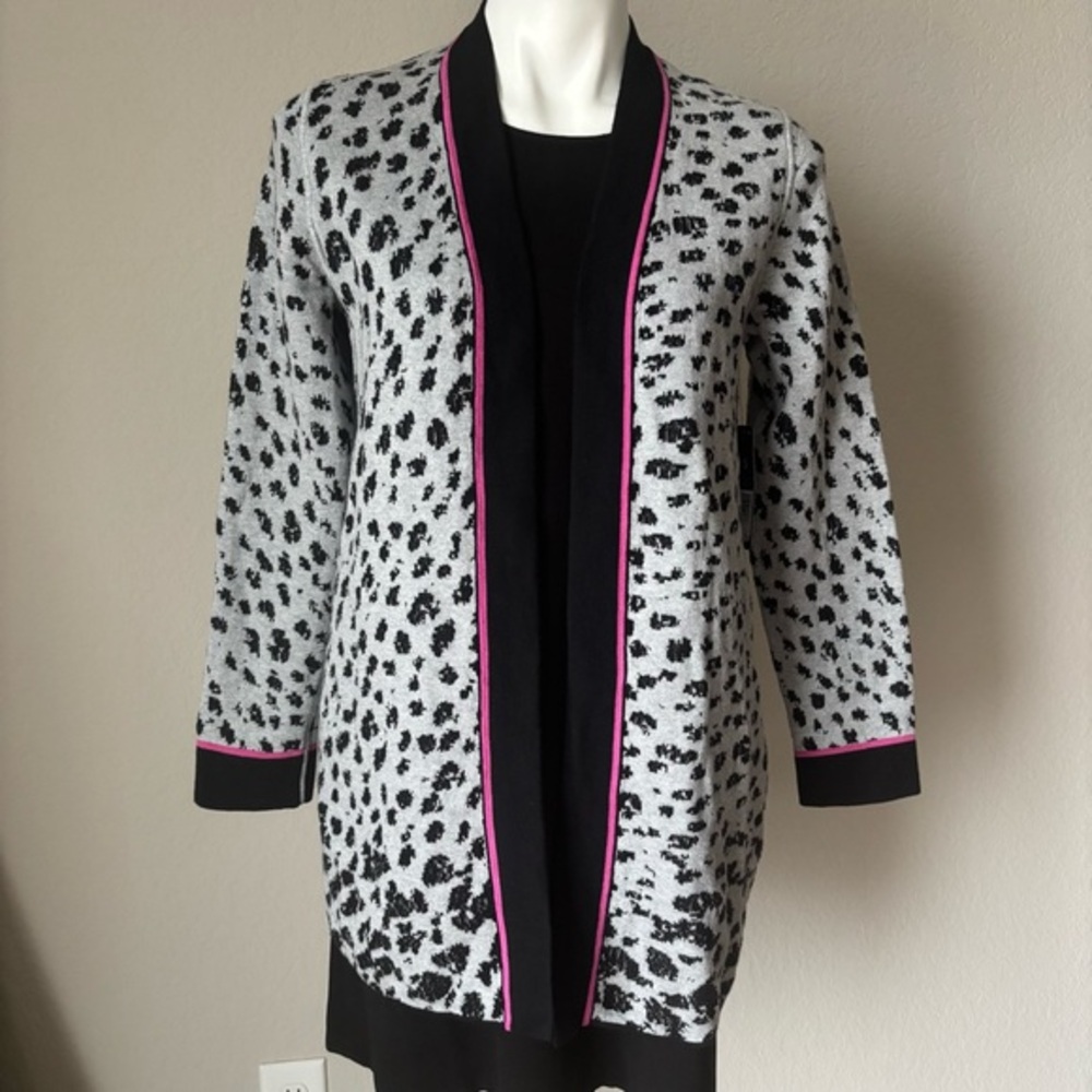NIC+ZOE Multitasker Cardigan Reversible Grey Pink Black Leopard Print Size Small